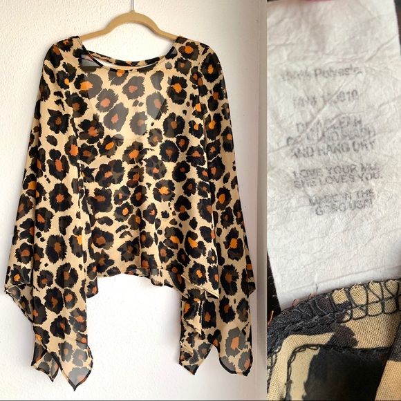 ❗️SALE❗️Show Me Your Mumu Leopard Flowy Sleeve Top Sheer S - Picture 4 of 4